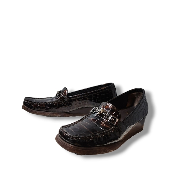 STUART WEITZMAN designer loafer 👞 shoes patented leather croc brown size 8.5 - Picture 14 of 16